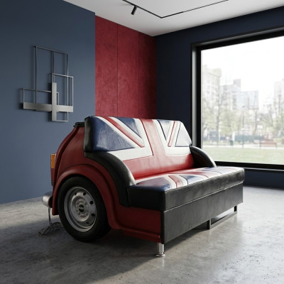 Sofá de garaje de automóvil Union Jack Retro Muebles para Coche Sofá Couch Tapizado de Dos Plazas