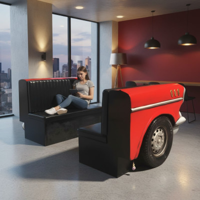 Doble sofá de coche, sofá comedor, sofá, muebles de coche, USA, decoración, modelo, cuero.