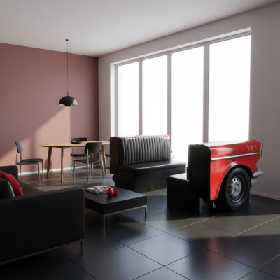 Doble sofá de coche, sofá comedor, sofá, muebles de coche, USA, decoración, modelo, cuero.