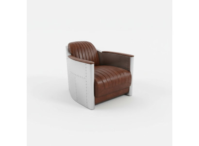 Sillón Cuero genuino Sofá de diseño Club de salón Retro Aviador Vintage Aluminio