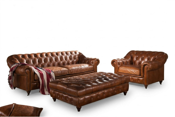 Sofá de 3 plazas Chesterfield Vintage inglés Conjunto de sofás y sillones