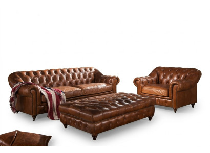 Sofá de 3 plazas Chesterfield Vintage inglés Conjunto de sofás y sillones