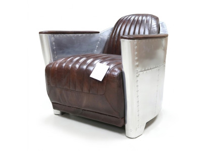 Cuero genuino Diseño Vintage Sillón de cromo Sillón de diseño Sillón Aviador de avión Cuero