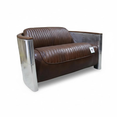 Cuero auténtico, sofá de aluminio de 2 plazas, muebles de cuero vintage, sofá de cuero de club, sofá.