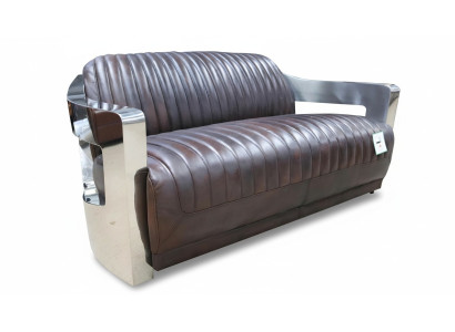 Sofá vintage de cuero con estructura de aluminio Sofá de tres plazas Sofá de cuero genuino Sofás Sofá plateado