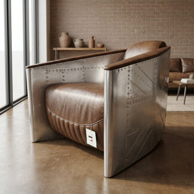 Silla sillón Aviator de cuero vintage de club Silla de cuero Muebles de sillón de avión nuevos.