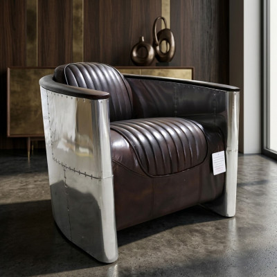 Silla de diseño en cuero auténtico vintage muebles de lujo tapizados Aviator avión.