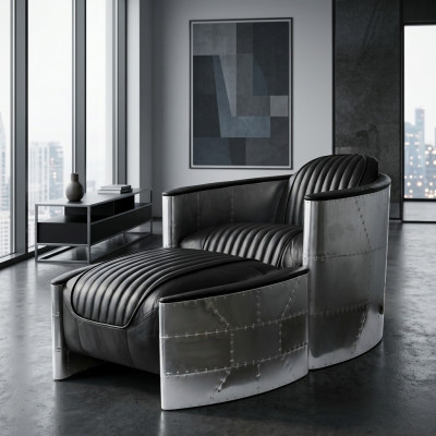 Sillón taburete vintage de cuero de lujo en piel real diseño de sillón retro club.