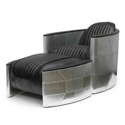 Sillón taburete vintage de cuero de lujo en piel real diseño de sillón retro club.