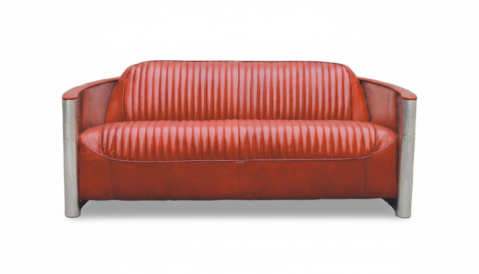 Cuero genuino Diseño sofá vintage Triple Sofá de diseño de aluminio de 3 plazas Borgoña