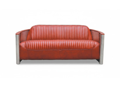 Cuero genuino Diseño sofá vintage Triple Sofá de diseño de aluminio de 3 plazas Borgoña