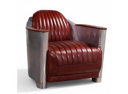 Sofá Sillón Cuero auténtico Sofá club Salón Retro Aviador Vintage Aluminio Avión