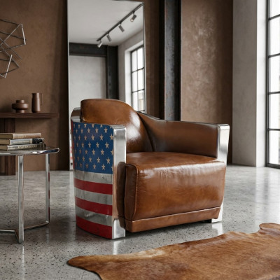 Cuero auténtico Sillón de cuero vintage Sillón diseñado Rocket Union Jack Vintage