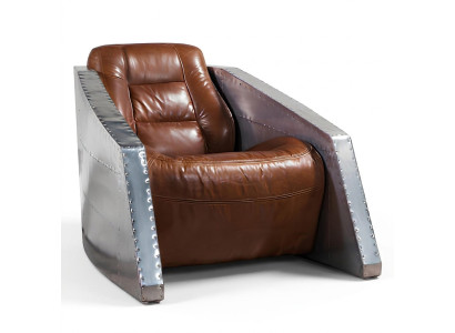 Sillón de cuero de diseño de avión, sillón de club de cuero, sillón de aviador vintage