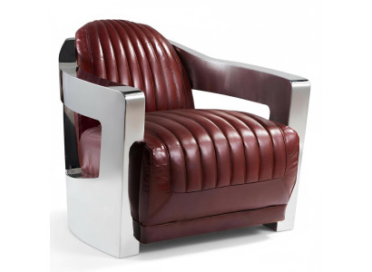 Silla de piloto aviador vintage en cuero de color rojo envejecido