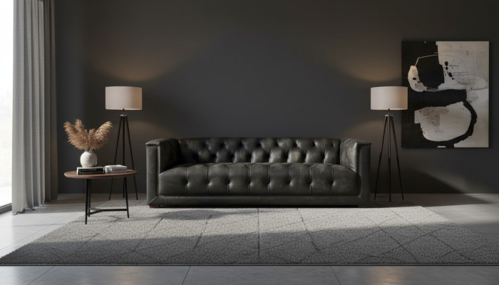 Chesterfield Vintage Negro Cuero Raído Sofá de Cuero Sofá Sofá