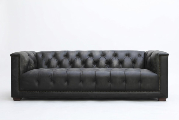 Chesterfield Vintage Negro Cuero Raído Sofá de Cuero Sofá Sofá