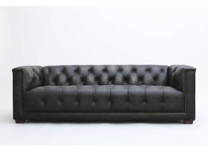 Chesterfield Vintage Negro Cuero Raído Sofá de Cuero Sofá Sofá