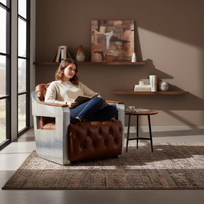 Sillón Aviator Chesterfield Shabby Vintage Silla Butaca de cuero Club Lounge Diseño