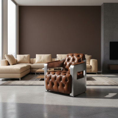 Sillón Aviator Chesterfield Shabby Vintage Silla Butaca de cuero Club Lounge Diseño