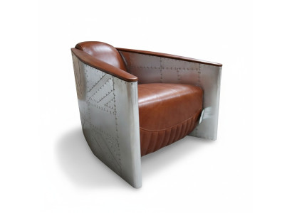 Sofá silla cuero genuino Salón de club Lounge Aviador Vintage Aluminio Avión Retro