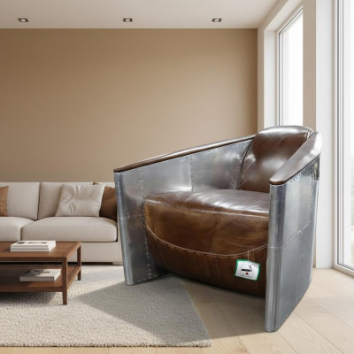 Sofá de aviador sillón de cuero real sofá club lounge vintage aluminio avión retro