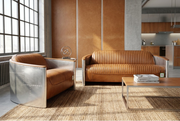 Sofá de cuero de aluminio vintage de lujo conjunto de muebles de metal sofás y sofás acolchados.