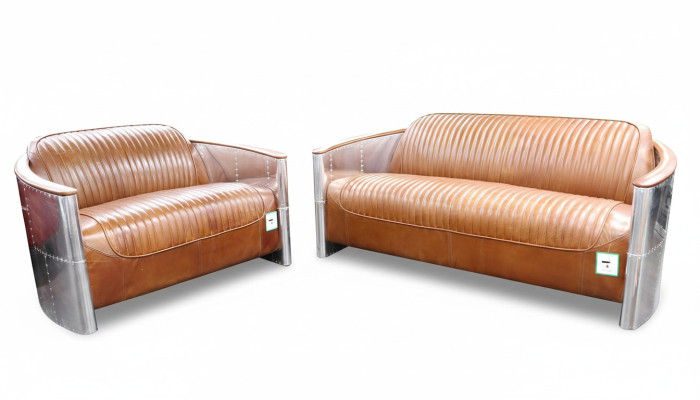 Sofá de cuero de aluminio vintage de lujo conjunto de muebles de metal sofás y sofás acolchados.
