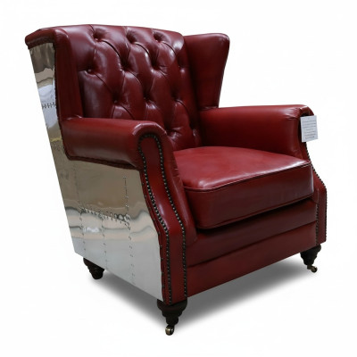 Sillón de orejas de cuero auténtico vintage Chesterfield sillón de televisión sillón de cuero nuevo