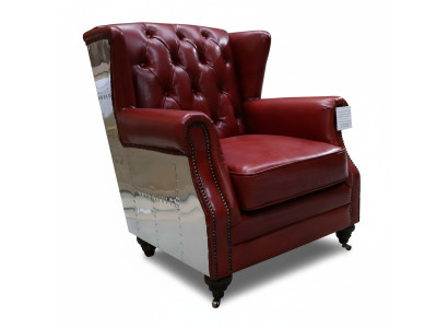 Sillón de orejas de cuero auténtico vintage Chesterfield sillón de televisión sillón de cuero nuevo