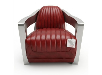Sillón vintage de cuero rojo auténtico, diseño retro de sillón de club aviador.