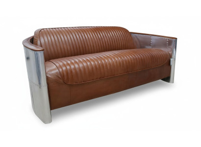 Diseño Club Sofá de 3 plazas Sofá de cuero Tres plazas Cuero vintage Aluminio Sofás