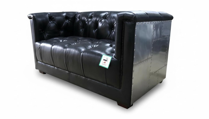 Sofá de cuero genuino de dos plazas Sillón de avión Aviator Sillón de brazo nuevo de cuero.