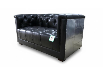 Sofá de cuero genuino de dos plazas Sillón de avión Aviator Sillón de brazo nuevo de cuero.