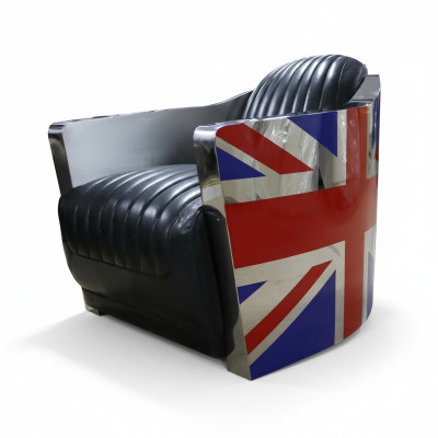 Cuero genuino Sillón de cuero vintage Sillón decorativo Diseño cohete Union Jack Vintage.