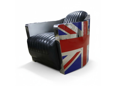 Cuero genuino Sillón de cuero vintage Sillón decorativo Diseño cohete Union Jack Vintage.