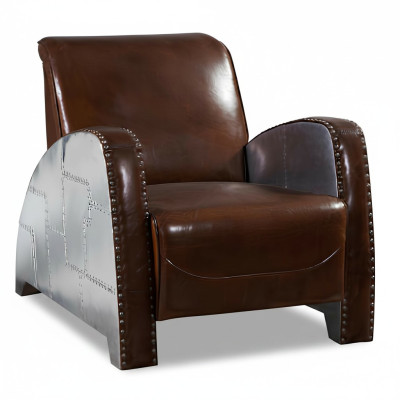 Sillón de cóctel de cuero vintage, sillón de cuero Aviator, sofá de muebles de club lounge.
