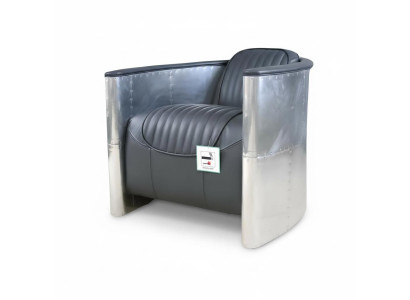 Cuero auténtico, silla de aluminio, color coñac, silla de avión decorativa, sillón Aviator con reposabrazos, nuevo.