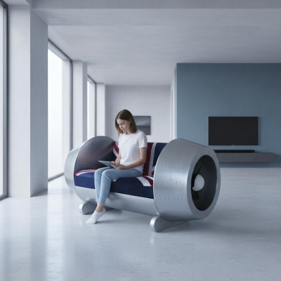 Sofá de aluminio Sofá de cuero Muebles Motor de chorro de avión Muebles de lujo Jack Union Nuevo