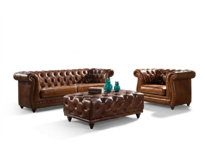 Sofá Chesterfield vintage de cuero de 3+1 plazas conjunto de 2 piezas.