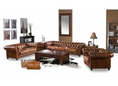 Diseño Club Lounge Sofá de 4 plazas Sofá de cuero vintage Chesterfield de 3 plazas