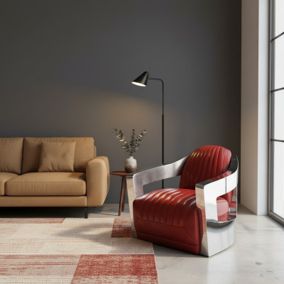Silla de avión vintage de cuero rojo auténtico diseño de sillón retro sillón de diseño de club