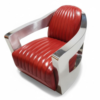 Silla de avión vintage de cuero rojo auténtico diseño de sillón retro sillón de diseño de club
