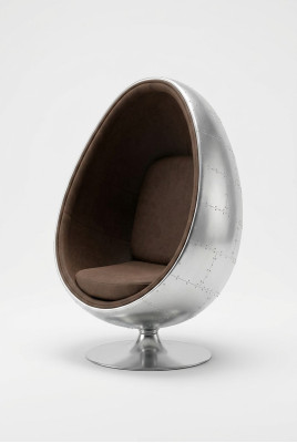 Diseño de sillón retro lounge de huevo plateado giratorio, aviador del espacio.