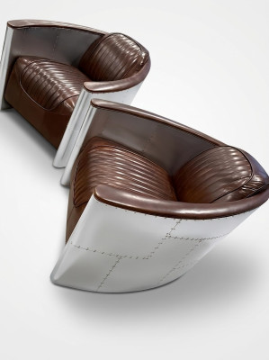 Sofá de aviador Sillón Sofá club Lounge Avión Retro Cuero genuino Vintage Aluminio