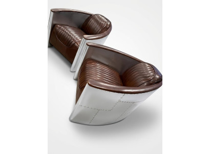 Sofá de aviador Sillón Sofá club Lounge Avión Retro Cuero genuino Vintage Aluminio