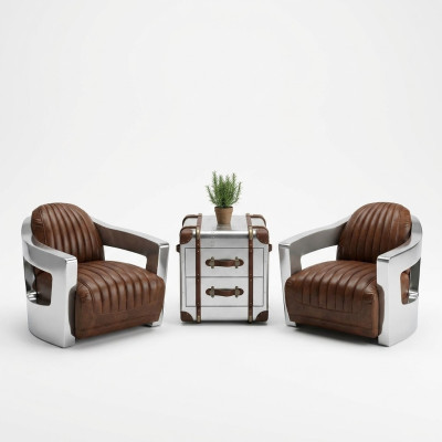 Silla de cuero vintage para aeronaves marrón de diseño retro con cuero real.