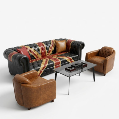 Jack Unión Chesterfield sofá de 3 plazas de cuero de lujo con estilo de cojín acolchado.