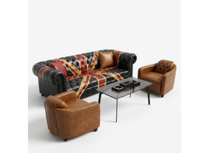 Jack Unión Chesterfield sofá de 3 plazas de cuero de lujo con estilo de cojín acolchado.