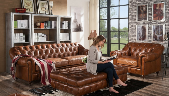 Diseño Chesterfield tres plazas sofá de cuero acolchado sofás sofá asiento nuevo